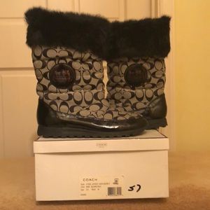 Coach signature rabbit fur cuff boot